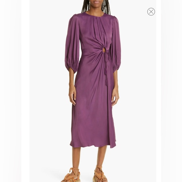Farm Rio Piping Cutout Balloon Sleeve Dress Purple Burgundy - Picture 1 of 9